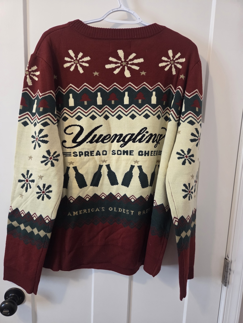 Ugly Christmas Sweater- Men's Fair Isle Holiday Sweater in Burgundy and Cream